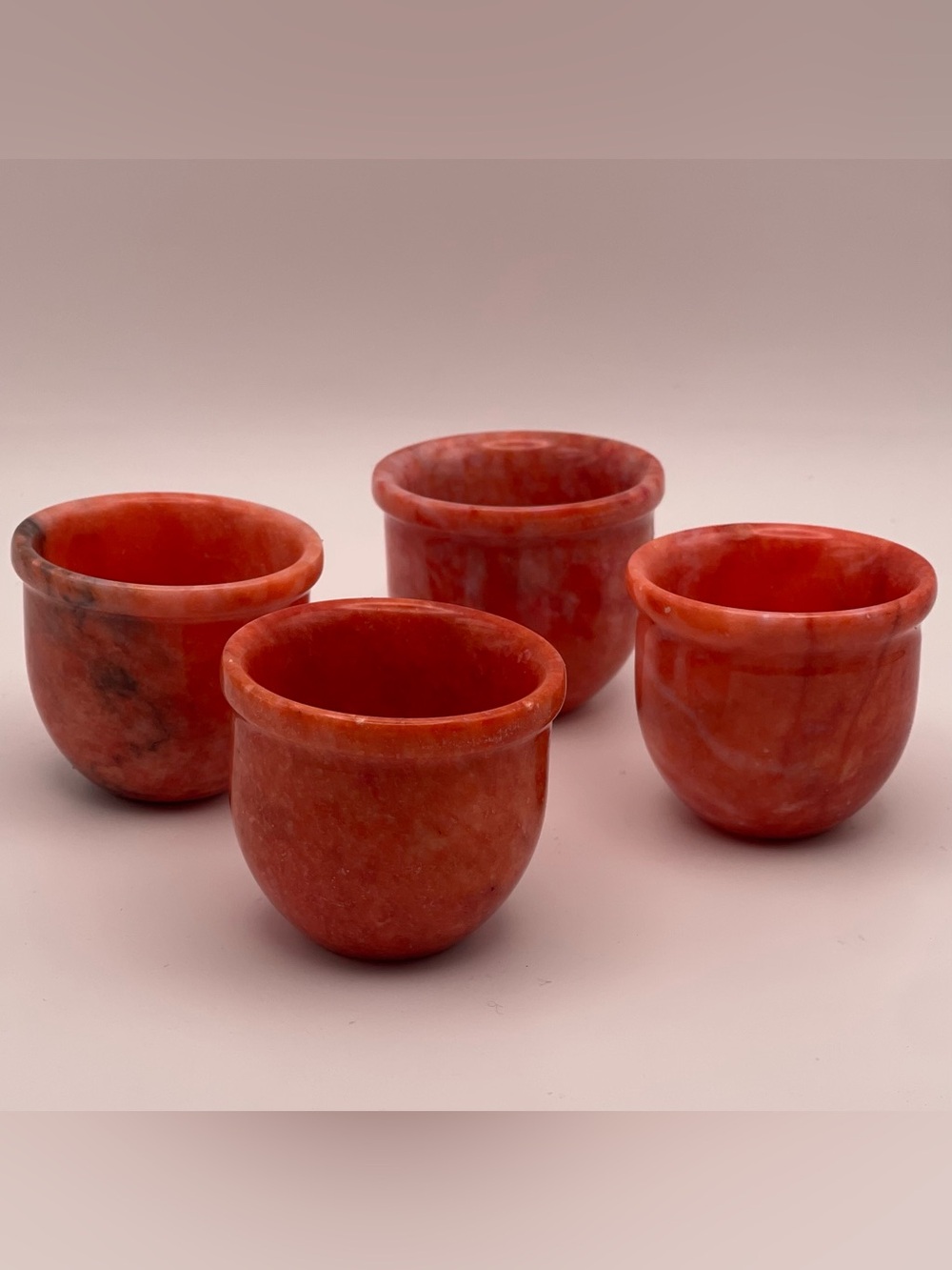 Red Onyx Marble Espresso Cups | Hand Carved Stone Luxury Decor | Set of 4